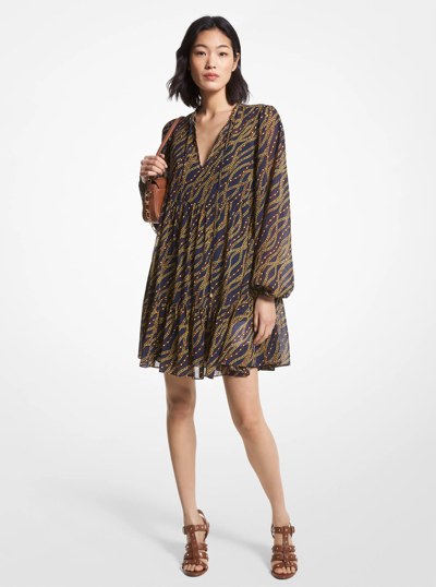 Status Print Georgette Babydoll Dress in MIDNIGHTBLUE | Michael Kors