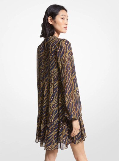 Status Print Georgette Babydoll Dress in MIDNIGHTBLUE | Michael Kors