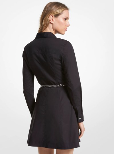 Organic Stretch Cotton Poplin Belted Shirtdress in BLACK | Michael Kors
