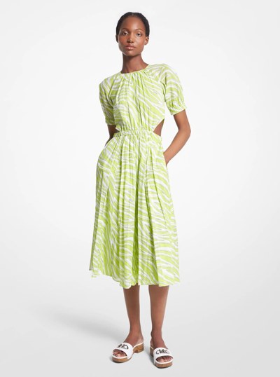 Zebra Print Cotton Lawn Cutout Dress in BRT LIMEADE | Michael Kors