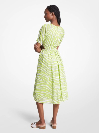 Zebra Print Cotton Lawn Cutout Dress in BRT LIMEADE | Michael Kors