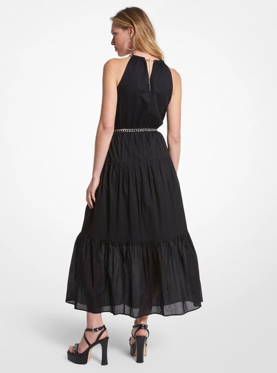 Chain Halter Cotton Lawn Midi Dress in BLACK | Michael Kors