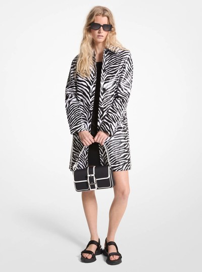 Zebra Print Cotton Twill Balmacaan in BLACK/WHITE | Michael Kors