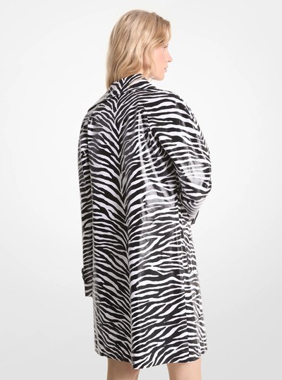 Zebra Print Cotton Twill Balmacaan in BLACK/WHITE | Michael Kors