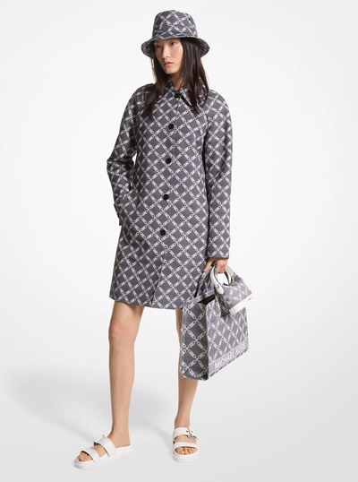 Empire Logo Jacquard Balmacaan Coat in BLACK/WHITE | Michael Kors