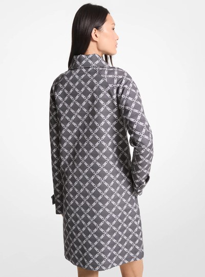 Empire Logo Jacquard Balmacaan Coat in BLACK/WHITE | Michael Kors