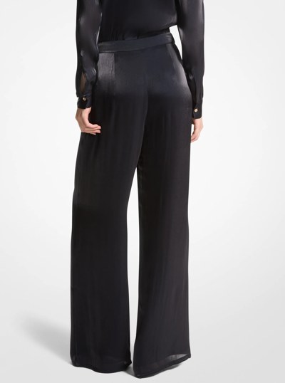 Metallic Crinkled Double Georgette Wide-Leg Trousers in BLACK | Michael Kors