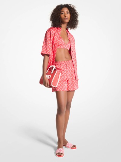Empire Logo Print Satin Shorts in CORAL | Michael Kors