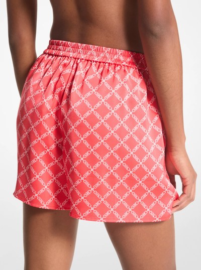 Empire Logo Print Satin Shorts in CORAL | Michael Kors