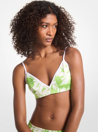 Palm Print Satin Bra Top in GREEN APPLE | Michael Kors