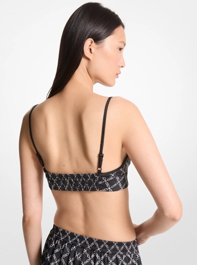 Empire Logo Print Satin Bra Top in BLACK/WHITE | Michael Kors
