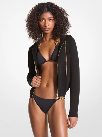 Stretch Viscose Chain Zip-Up Hoodie in BLACK | Michael Kors