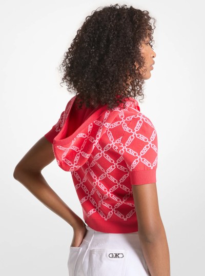 Empire Logo Jacquard Short-Sleeve Hoodie in CORAL | Michael Kors