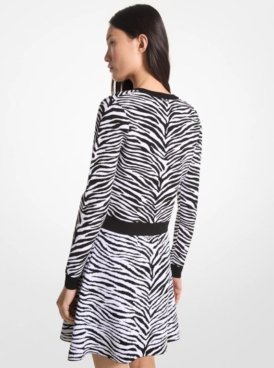 Zebra Jacquard Zip-Up Sweater