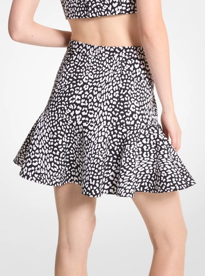 Leopard Print Stretch Crepe Skirt in BLACK/WHITE | Michael Kors