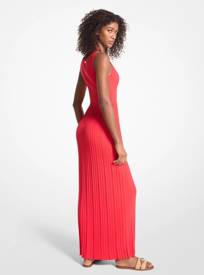 Ribbed Stretch Knit Maxi Dress in CORAL | Michael Kors
