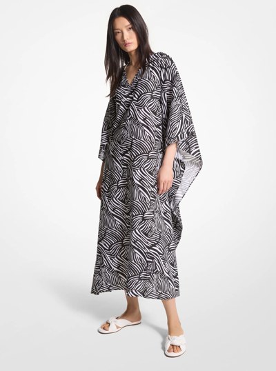 Zebra Organic Cotton Lawn Caftan Dress in BLACK/WHITE | Michael Kors