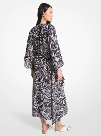 Zebra Organic Cotton Lawn Caftan Dress in BLACK/WHITE | Michael Kors