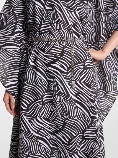 Zebra Organic Cotton Lawn Caftan Dress in BLACK/WHITE | Michael Kors