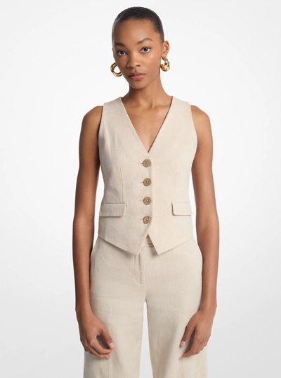 Linen and Cotton Twill Vest in DUNE | Michael Kors