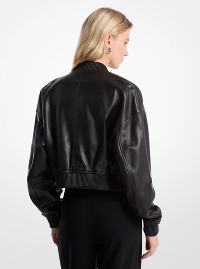 Leather Cropped Bomber Jacket