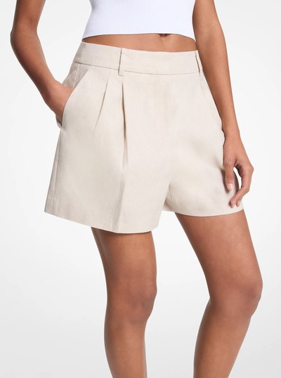 Pleated Linen and Cotton Shorts in DUNE | Michael Kors