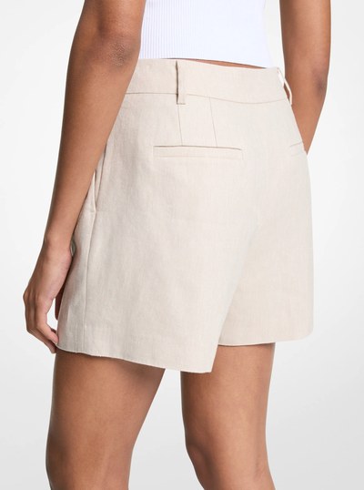 Pleated Linen and Cotton Shorts in DUNE | Michael Kors