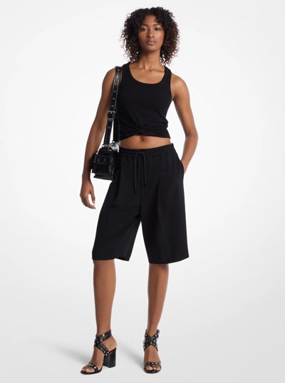Textured Crepe Bermuda Track Shorts in BLACK | Michael Kors