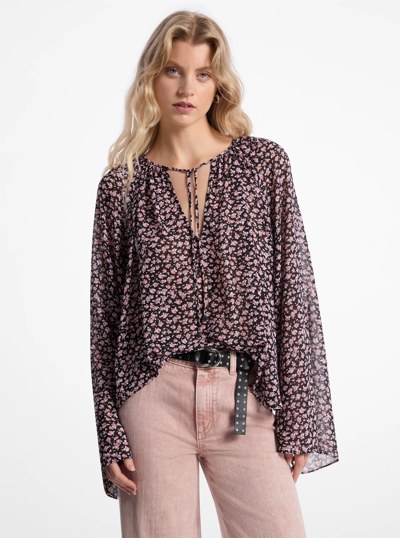 Floral Georgette Flared Sleeve Blouse in DUSTY ROSE | Michael Kors