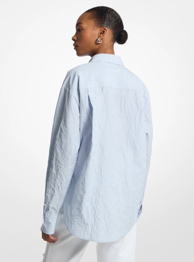 Striped Crushed Cotton Poplin Shirt in CHAMBRAY | Michael Kors