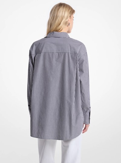 Oversized Striped Cotton Poplin Shirt in BLACK | Michael Kors