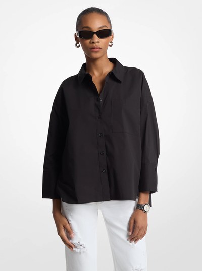 Stretch Cotton Poplin Shirt in BLACK | Michael Kors