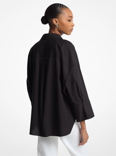 Stretch Cotton Poplin Shirt in BLACK | Michael Kors