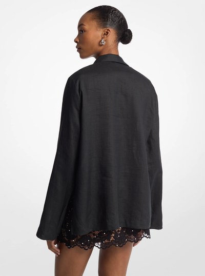Ramie Collared Tunic Top in BLACK | Michael Kors