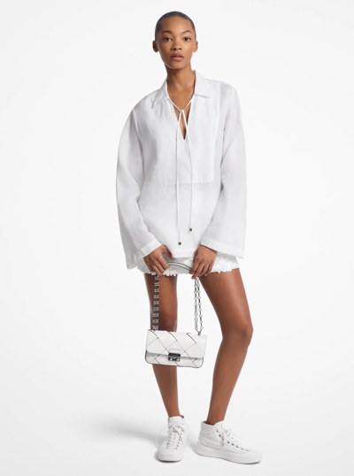 Ramie Collared Tunic Top in WHITE | Michael Kors