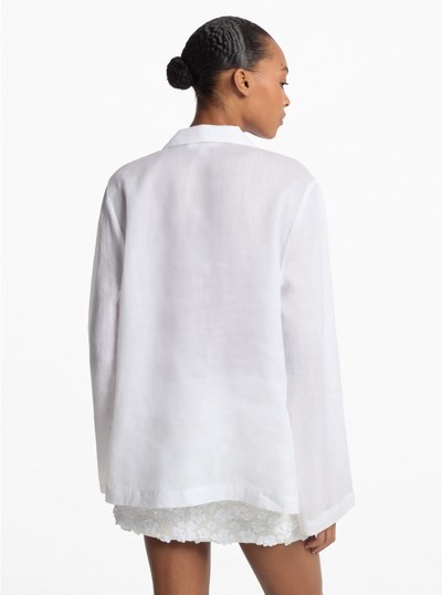 Ramie Collared Tunic Top in WHITE | Michael Kors