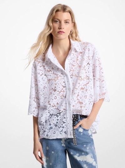 Studded Corded Floral Lace Shirt in WHITE | Michael Kors