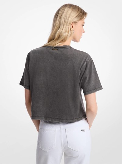Studded Garment-Dyed Cotton Cropped T-Shirt