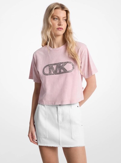 Studded Garment-Dyed Cotton Cropped T-Shirt in ROSEWATER WASH | Michael Kors
