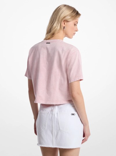 Studded Garment-Dyed Cotton Cropped T-Shirt in ROSEWATER WASH | Michael Kors