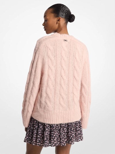 Cable Knit Nylon and Alpaca Blend Sweater in ROSEWATER | Michael Kors