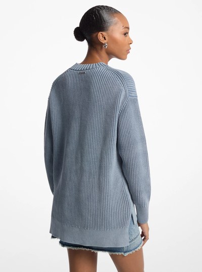 Ribbed Cotton Crewneck Sweater in BLUE HAZE WASH | Michael Kors