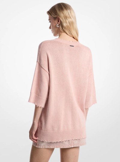 Distressed Garment-Dyed Cotton and Cashmere Blend Sweater in ROSEWATER | Michael Kors