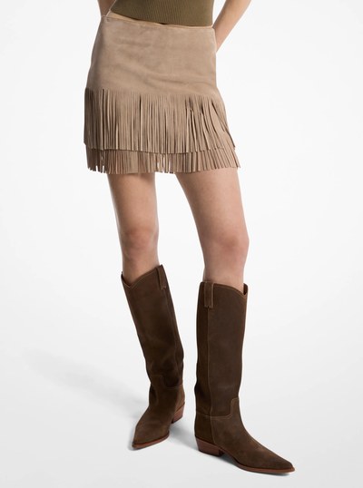 Suede Fringed Mini Skirt