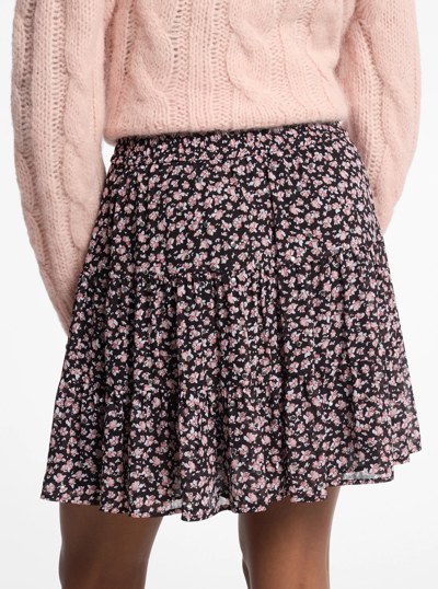 Studded Floral Print Georgette Tiered Skirt in DUSTY ROSE | Michael Kors