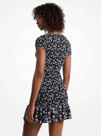 Floral Print Stretch Matte Jersey Dress