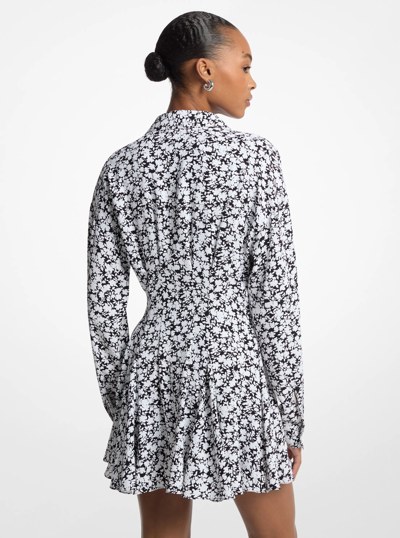 Floral Print Satin Back Crepe Shirtdress in WHITE | Michael Kors