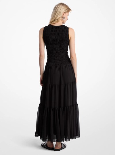 Smocked Georgette Tank Dress in BLACK | Michael Kors