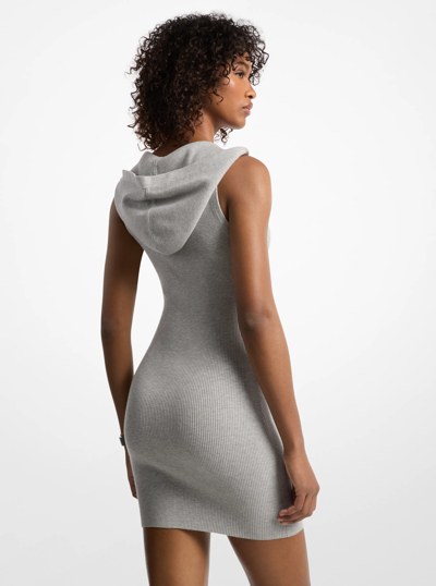 Ribbed Stretch Viscose Hooded Dress in PEARL GREY | Michael Kors