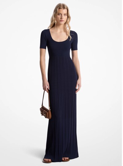 Ribbed Stretch Knit Midi Dress in MIDNIGHTBLUE | Michael Kors